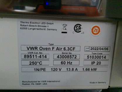 VWR Forced Air Convection Oven 6.3CF 120v FULLY TESTED