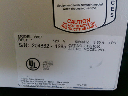 Thermo Scientific 2837 Precision 2837 Digital Heated Water Bath 12L (2008)
