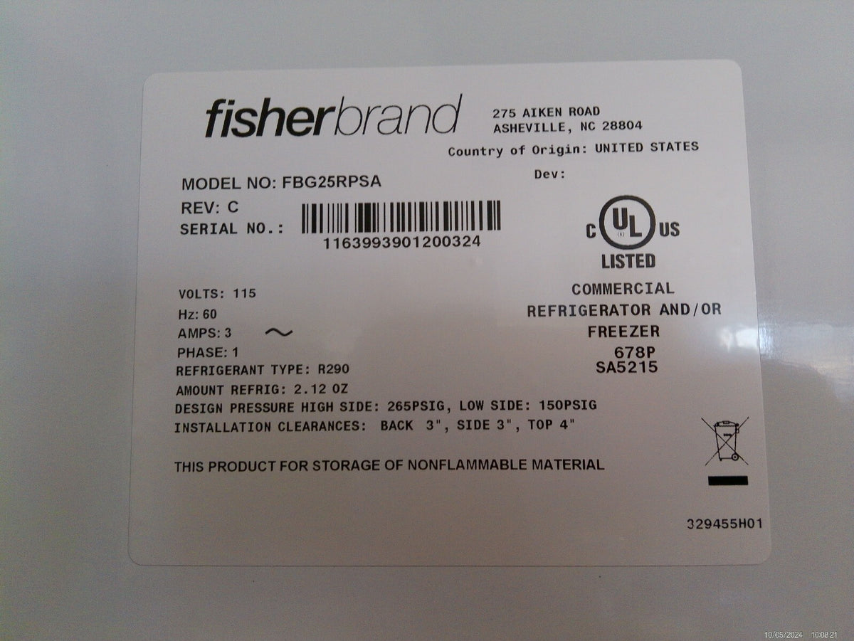 Fisherbrand FBG25RPSA +4C Laboratory Refrigerator 25Cf 120v FULLY TESTED