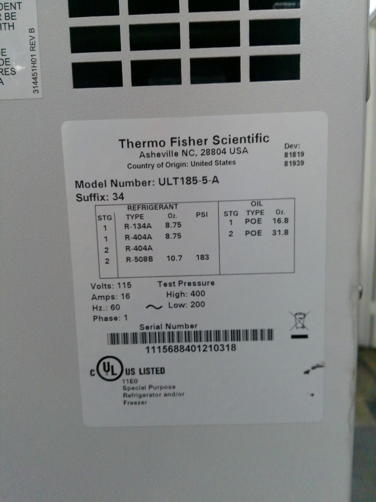 Thermo Scientific ULT-185-5-A Ultra-low -80c Benchtop Chest Freezer 1Cf