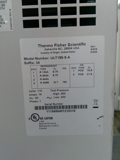 Thermo Scientific ULT-185-5-A Ultra-low -80c Benchtop Chest Freezer 1Cf