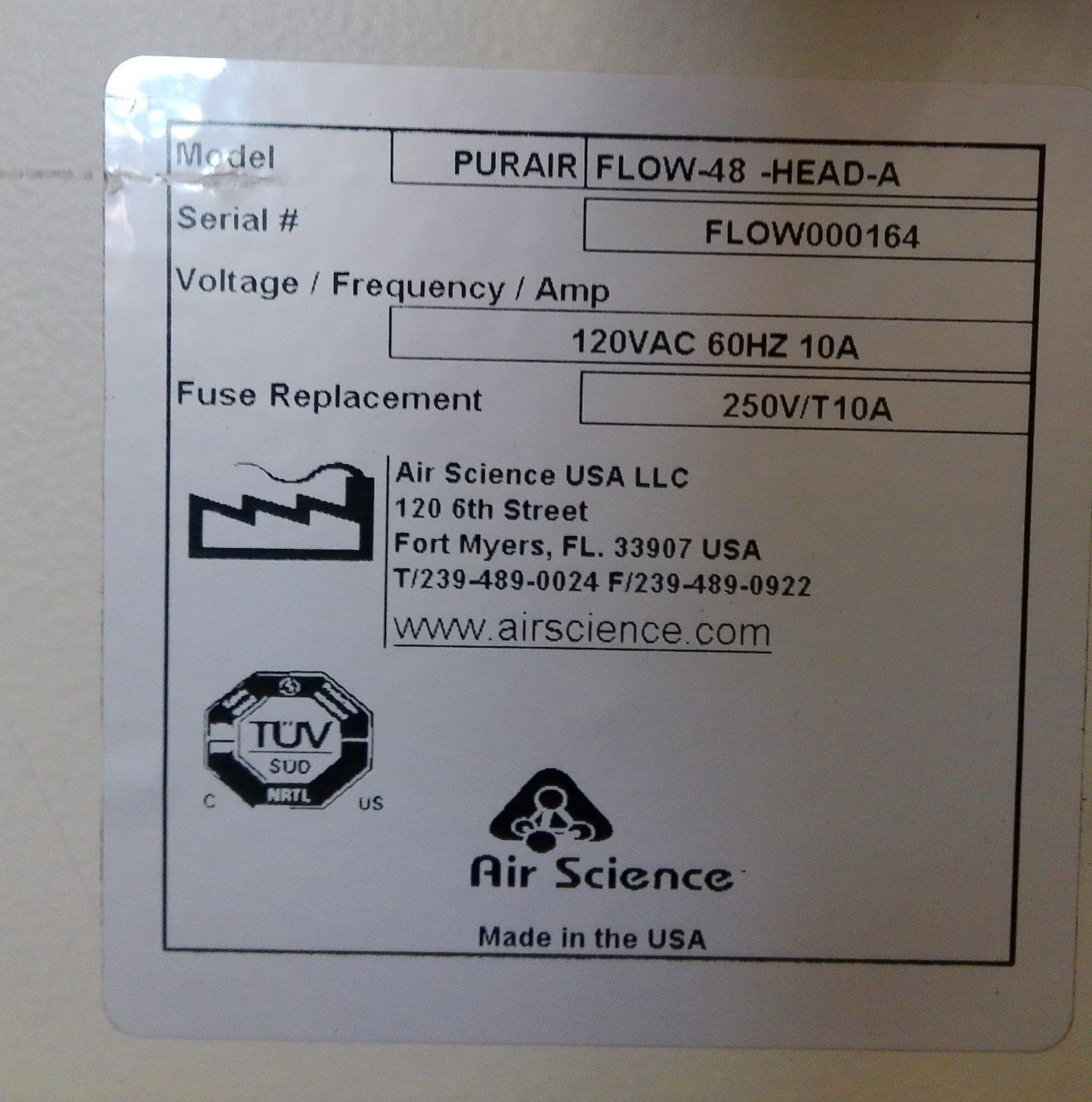 Air Science 4ft Flow 48 -HEAD-A Purair Laminar Flow 120v FULLY TESTED