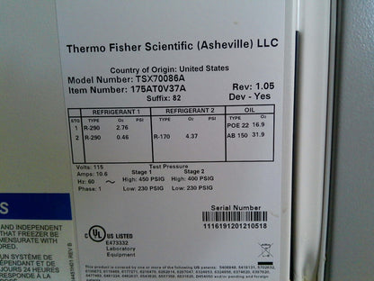 Thermo Scientific TSX70086A -86C Ultra Low Freezer 33.5Cf (2021) FULLY TESTED