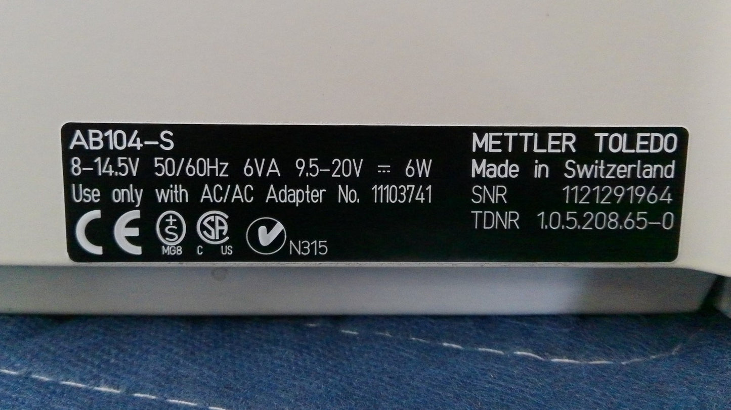 Mettler Toledo AB104-S Analytical Balance Laboratory Scale- Calibrated & TESTED