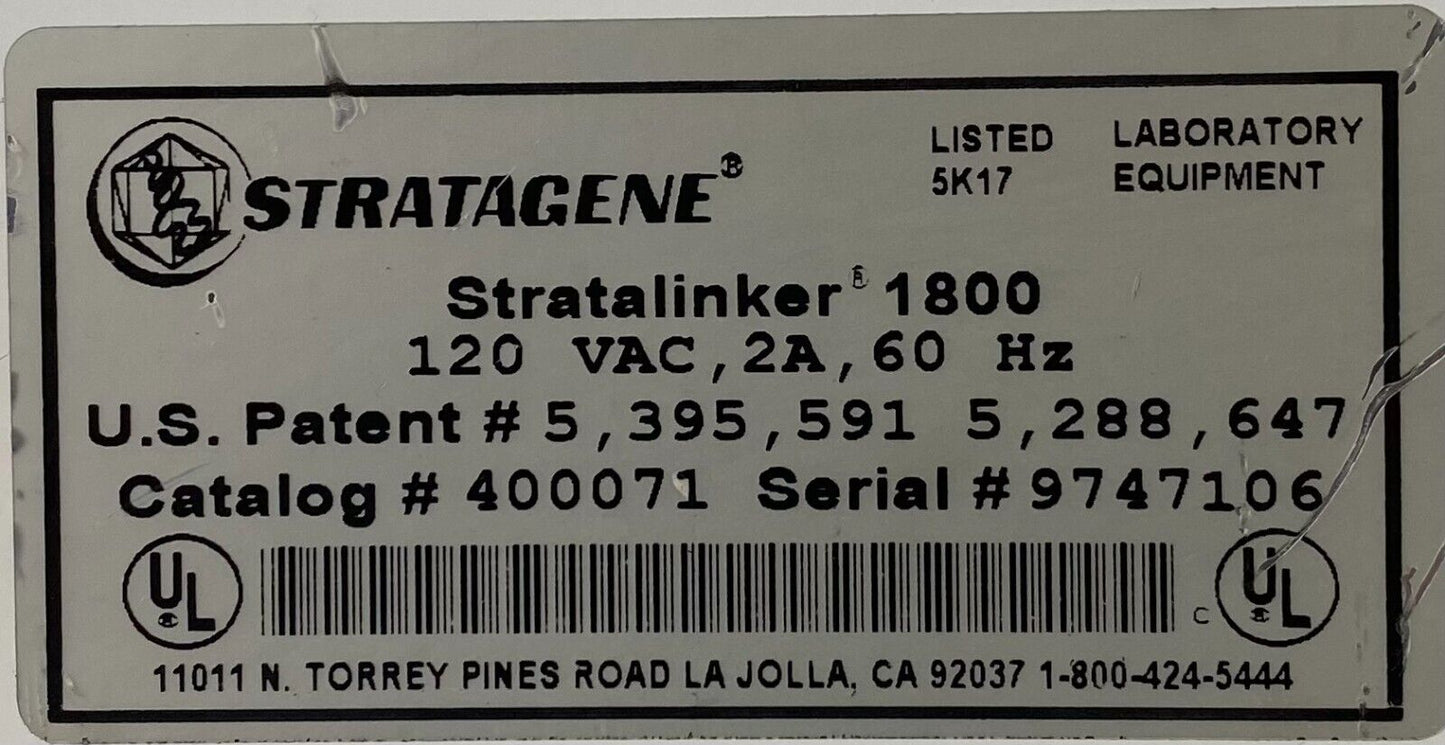 Stratagene 400071 Stratalinker 1800 Crosslinker Cabinet - NO UV BULBS