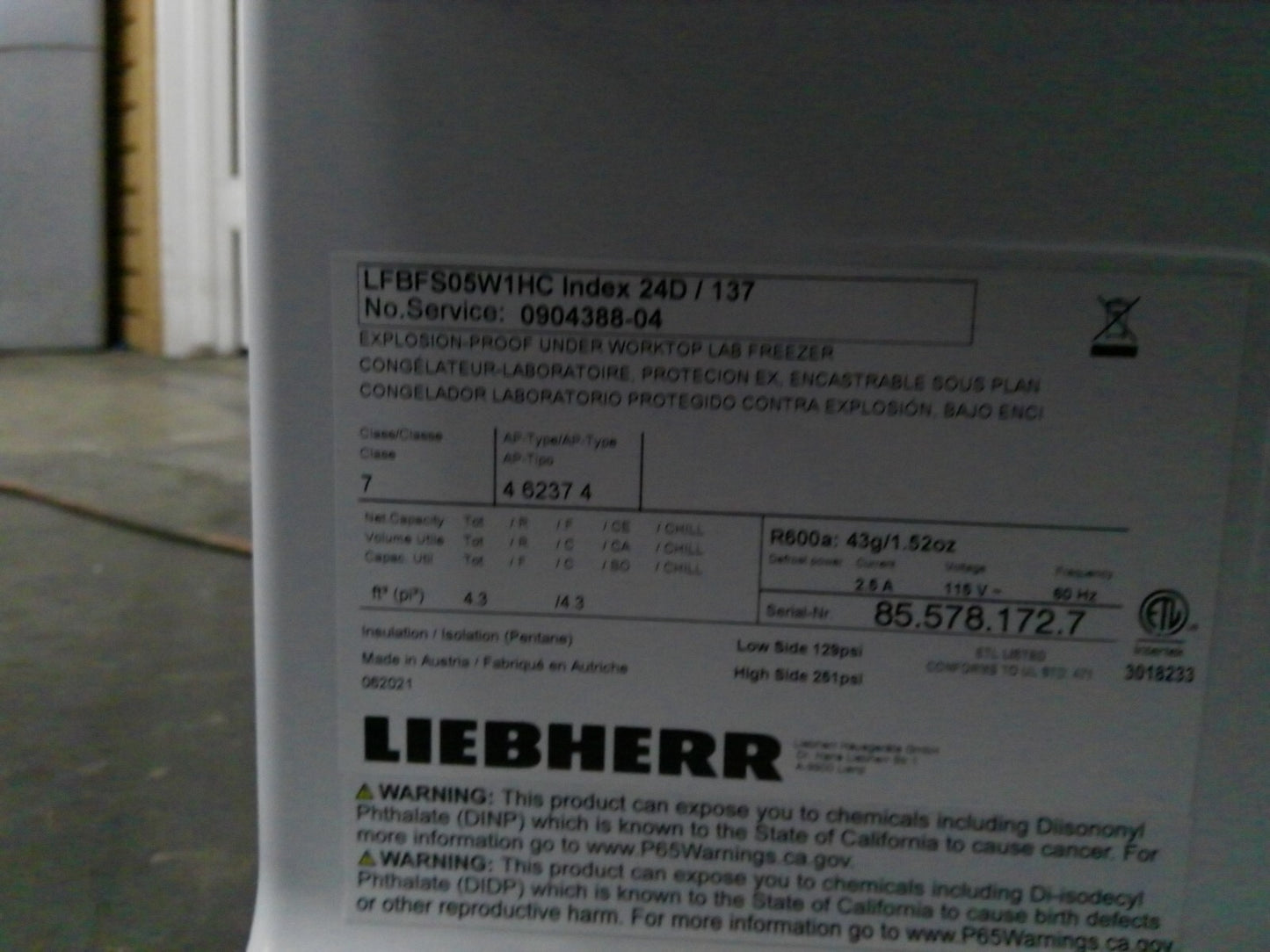 Liebherr LFBFS05W1HC Mediline Flammable Materials Storage -20 Freezer 5Cf 120v