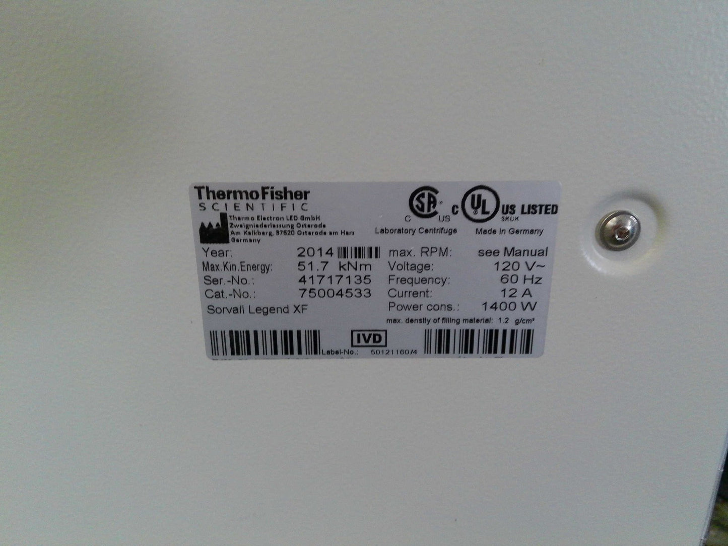 Thermo Sorvall Legend XF Floor Centrifuge w/ Rotor, Buckets, & Inserts 120v