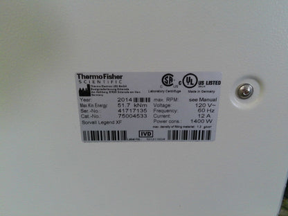 Thermo Sorvall Legend XF Floor Centrifuge w/ Rotor, Buckets, & Inserts 120v