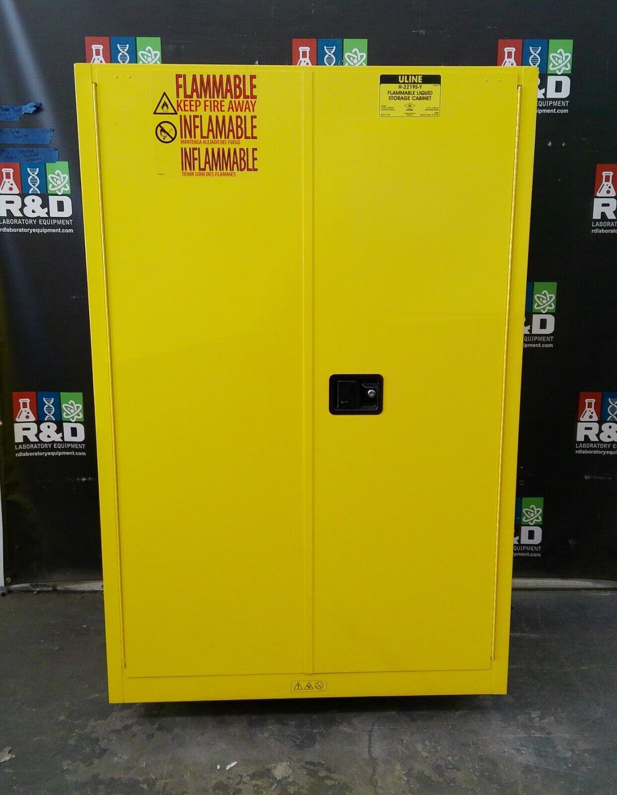 Uline H-2219S-Y Flammable Storage Cabinet Self Closing Doors 90 Gal