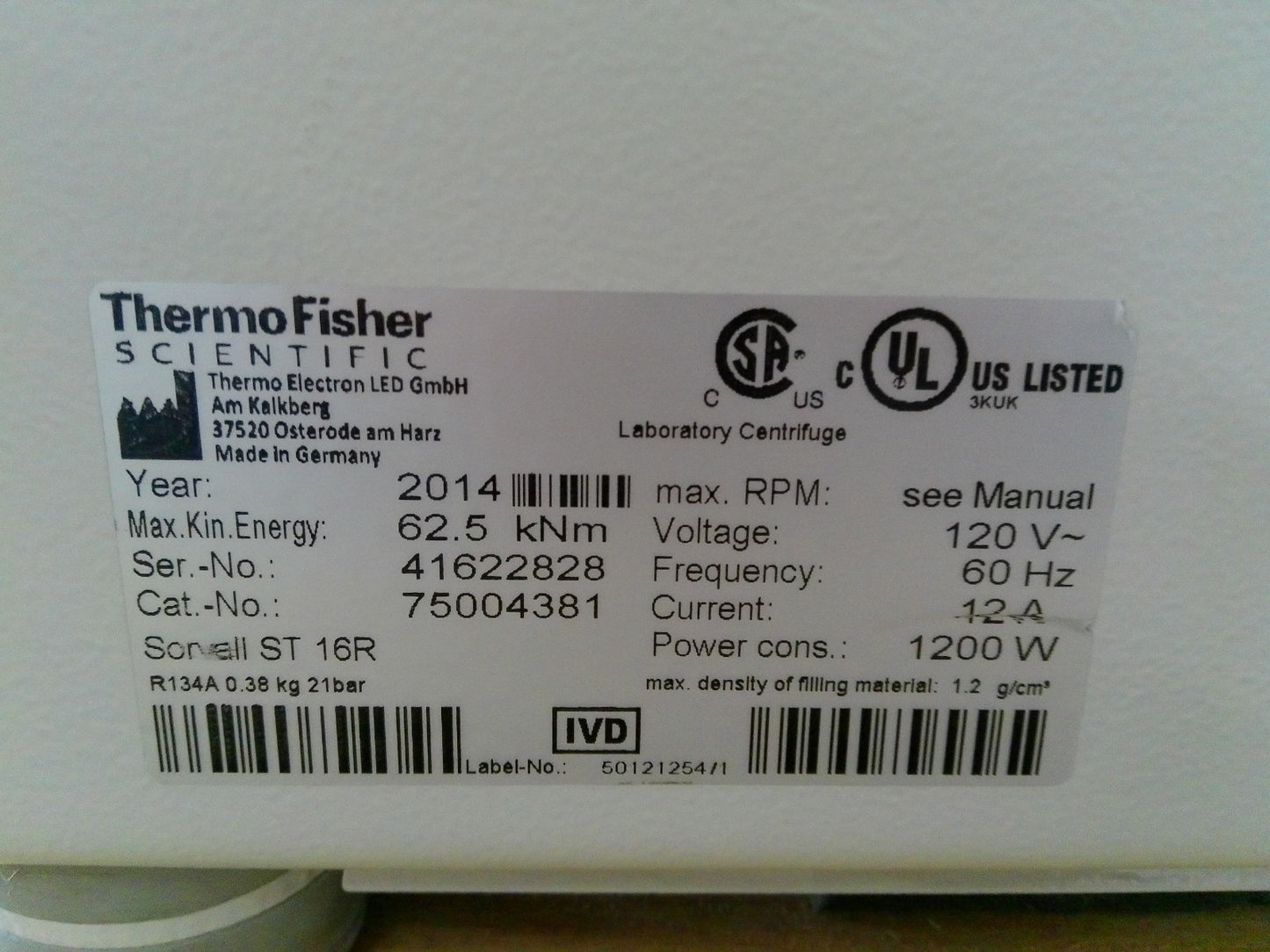 Thermo Sorvall ST16R Refrigerated Benchtop Centrifuge w/ Rotor, Buckets, Inserts