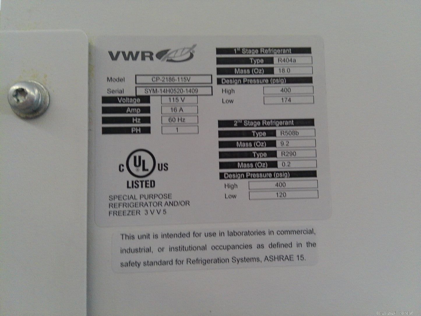 VWR CryoPro CP-2186-115V -80 C Ultra Low Freezer 23Cf FULLY TESTED