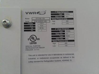 VWR CryoPro CP-2186-115V -80 C Ultra Low Freezer 23Cf FULLY TESTED