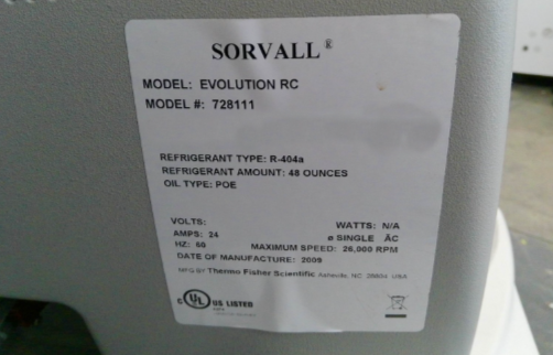 Thermo Sorvall Evolution RC Refrigerated Floor Centrifuge w/Rotor & Inserts