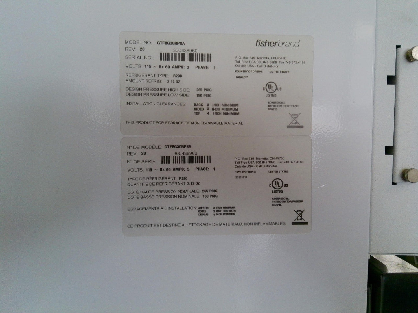 Fisherbrand Isotemp GTFBG30RPSA +4C Laboratory Refrigerator 27Cf (2020) TESTED