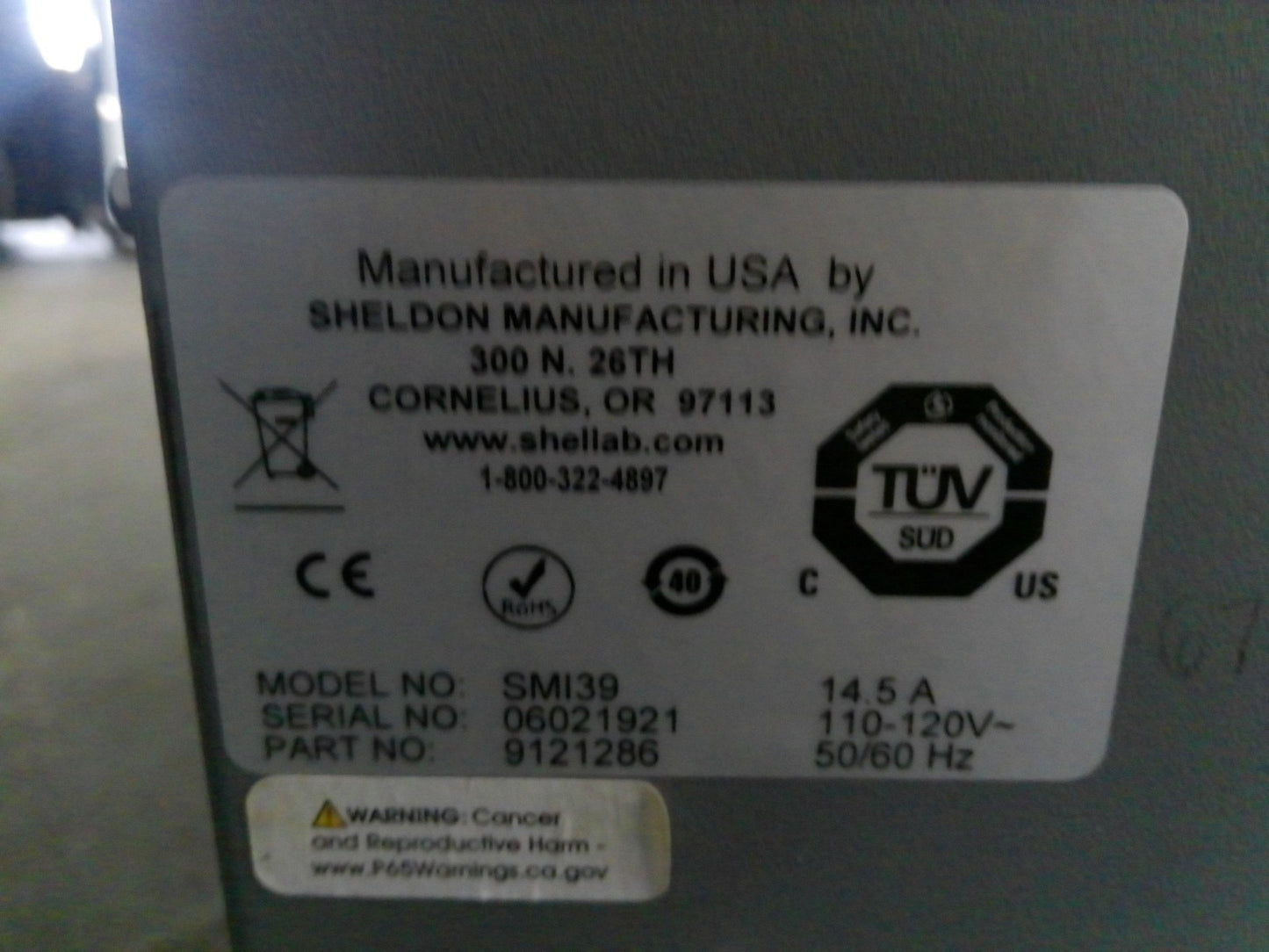 Shel Lab SMI39 Reach-In Large Capacity Incubator 38.6Cf 120v