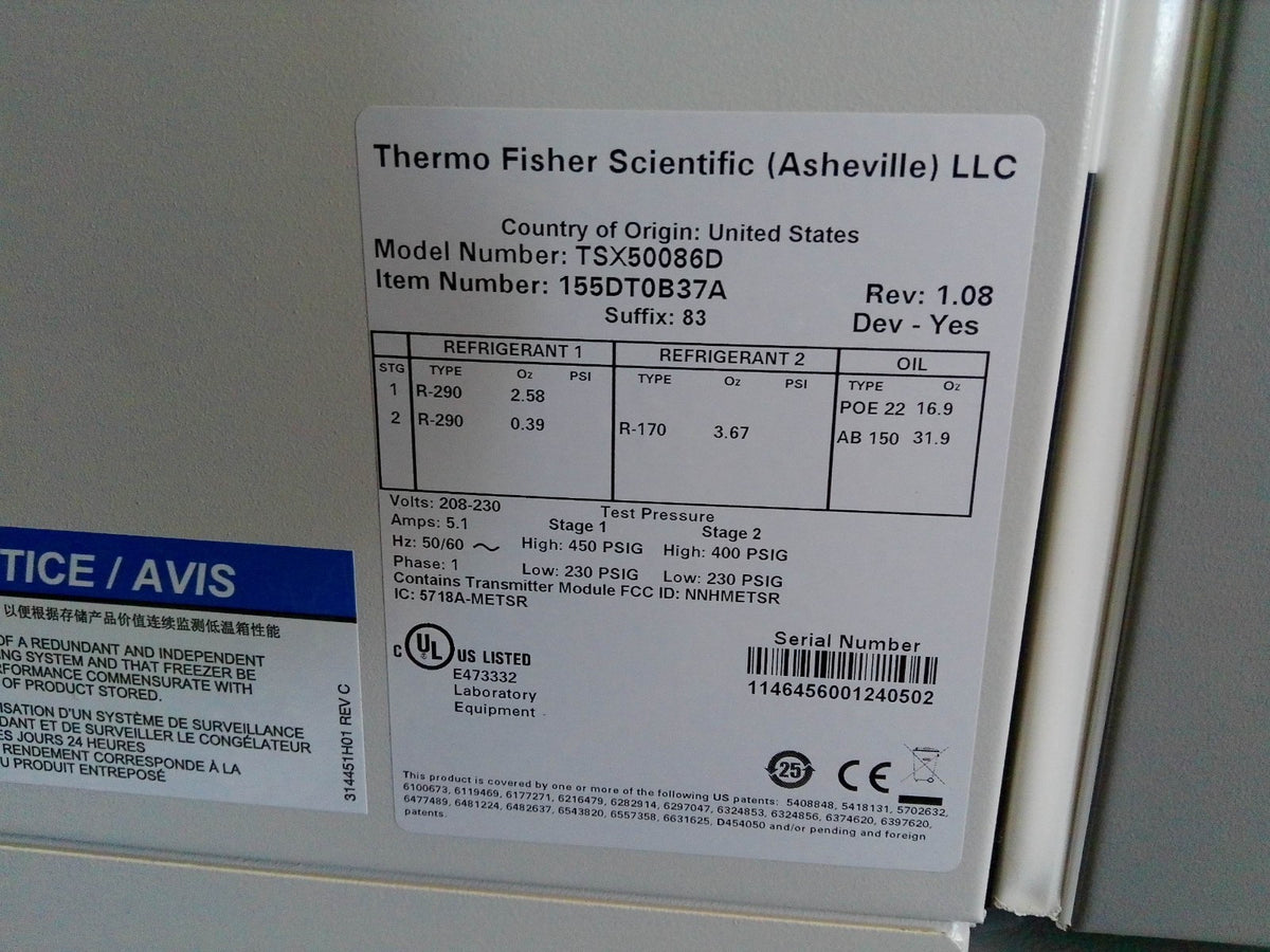 Thermo Scientific TSX50086D Ultra Low -86C Freezer 24.1 Cubic Feet TESTED