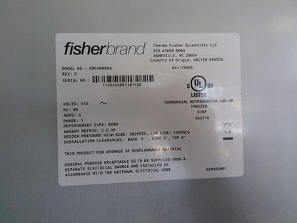 FisherBrand FBG49RSGA Isotemp Glass Double Door Laboratory +4C Refrigerator 49Cf