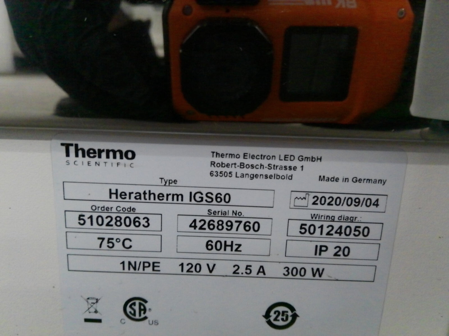 Thermo Scientific Heratherm IGS60 51028063 Bench Top Incubator 2.6Cf 120v