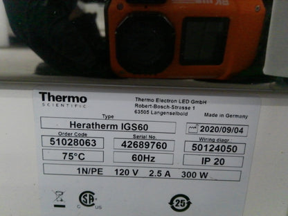 Thermo Scientific Heratherm IGS60 51028063 Bench Top Incubator 2.6Cf 120v