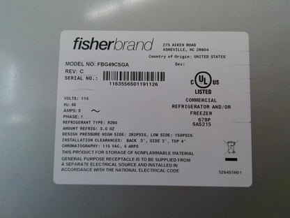 FisherBrand FBG49CSGA Isotemp Double Door Laboratory Refrigerator  49Cf