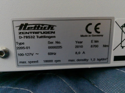 Hettich Mikro 220R 2205-01 Refrigerated Micro Centrifuge w/ 24x4g Rotor 1195-L (2010)