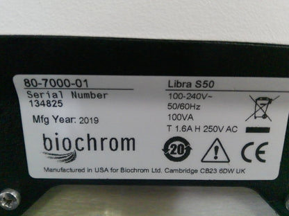 Biochrom Libra 80-7000-01 S50 UV/Vis Spectrophotometer 120v FULLY TESTED