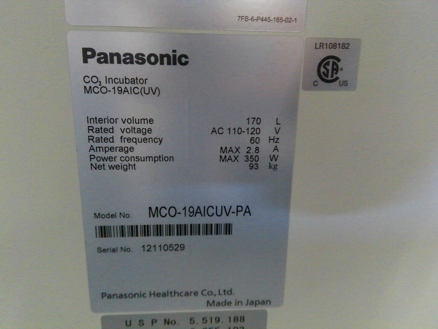 Panasonic MCO-19AIC-PA Double Stack CO2 Incubator 120v