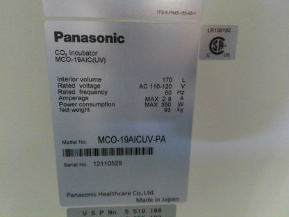Panasonic MCO-19AIC-PA Double Stack CO2 Incubator 120v