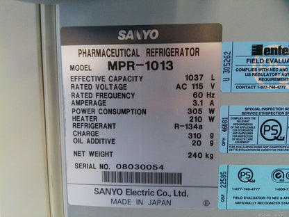 Sanyo MPR-1013 Medicool Pharmaceutical Refrigerator +2C to +14C FULLY TESTED