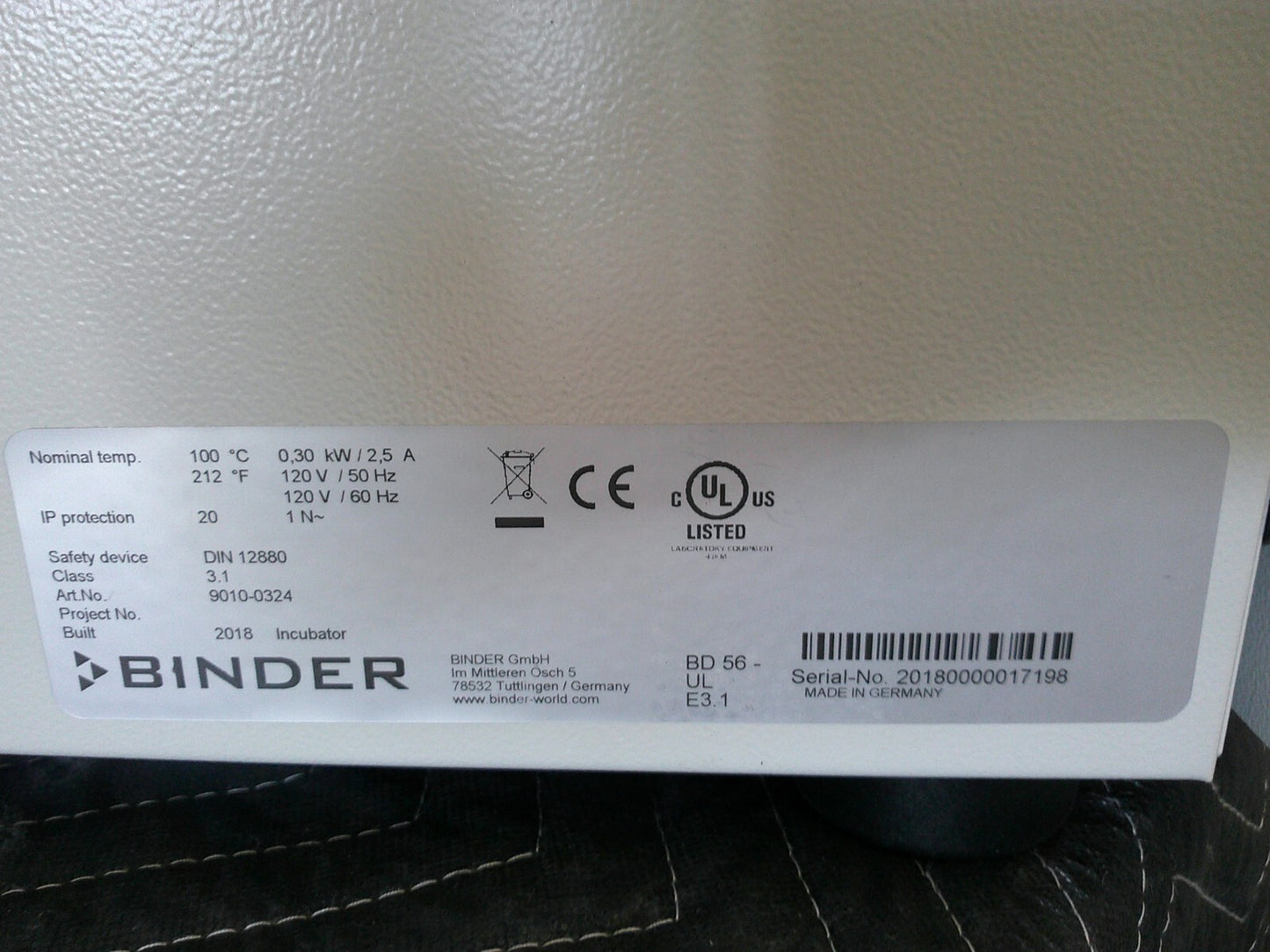 Binder BD-56 Standard Incubator Gravity Convection Oven 2Cf, 120v, FULLY TESTED