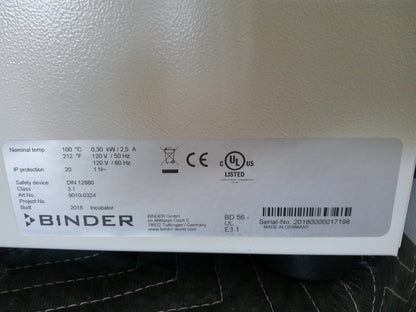 Binder BD-56 Standard Incubator Gravity Convection Oven 2Cf, 120v, FULLY TESTED