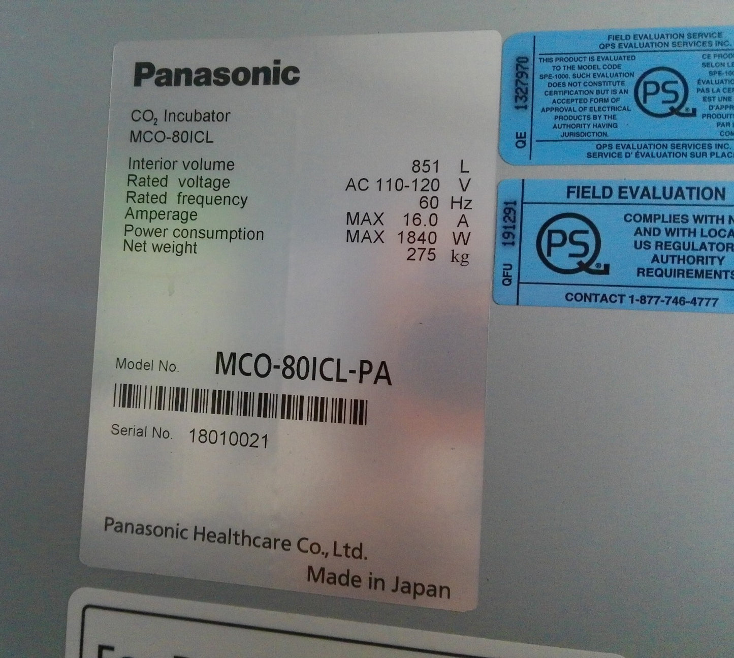 Panasonic MCO-80ICL CO2 Large Reach-In Incubator 30.1Cf, 851L, 120v