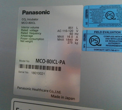 Panasonic MCO-80ICL CO2 Large Reach-In Incubator 30.1Cf, 851L, 120v