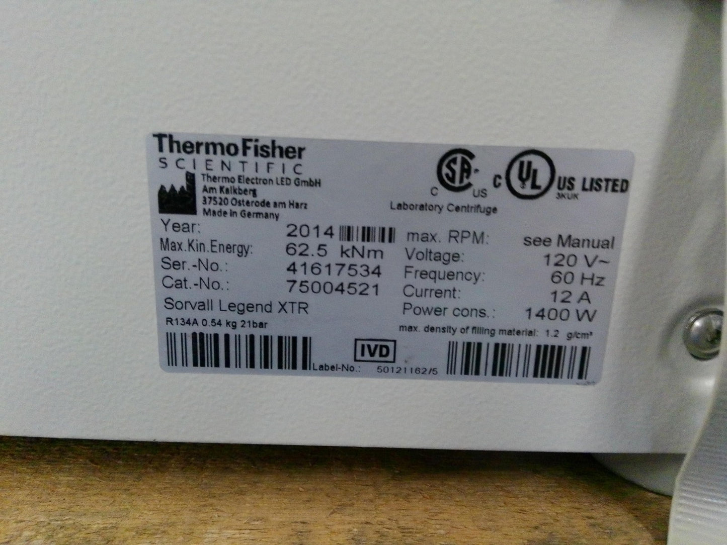 Thermo Sorvall XTR Refrigerated Benchtop Centrifuge w/ Rotor 120v FULLY TESTED