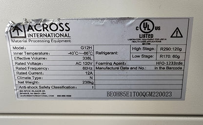 Across International -86 C (2021) Ultra Low Freezer  12Cf, 120v, FULLY TESTED