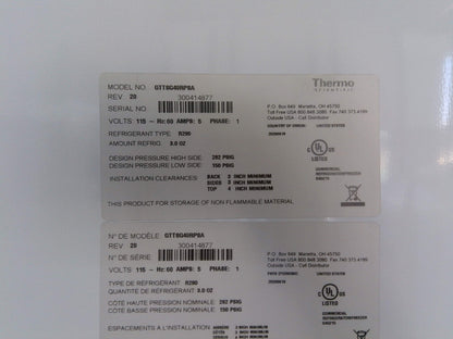 Thermo Scientific GTTSG49RPSA Double Door Laboratory +4C Refrigerator 49Cf