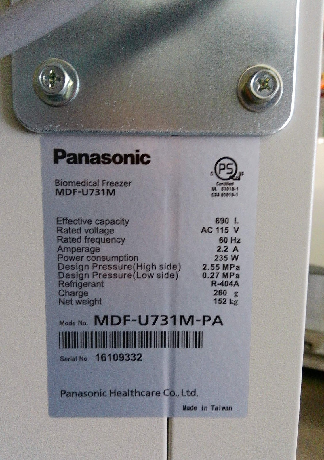 Panasonic MDF-U731M -30° Commercial Laboratory Freezer 24.4Cf 120v (2016)