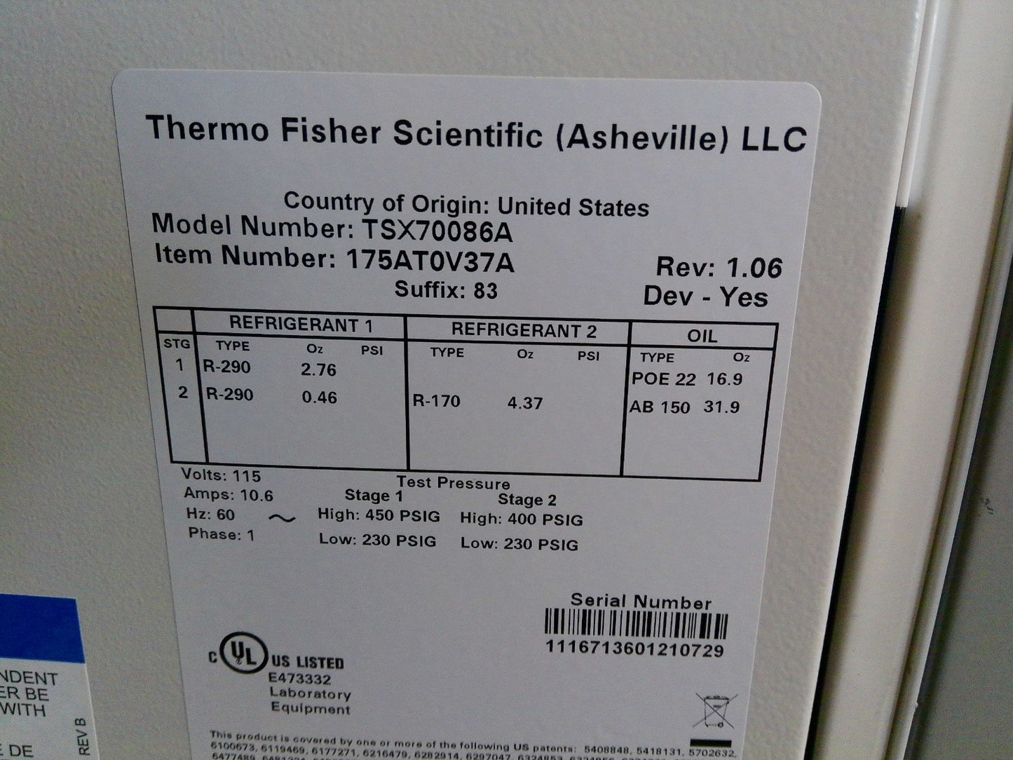 Thermo Scientific TSX70086A -86C Ultra Low Freezer 33.5Cf (2021) FULLY TESTED