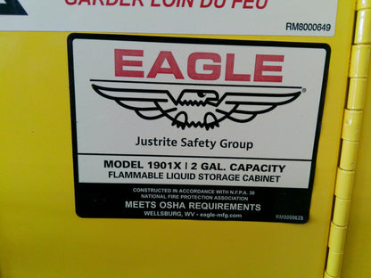 Eagle 1901X Flammable Storage Cabinet Self Closing Doors w/ key 2 Gal