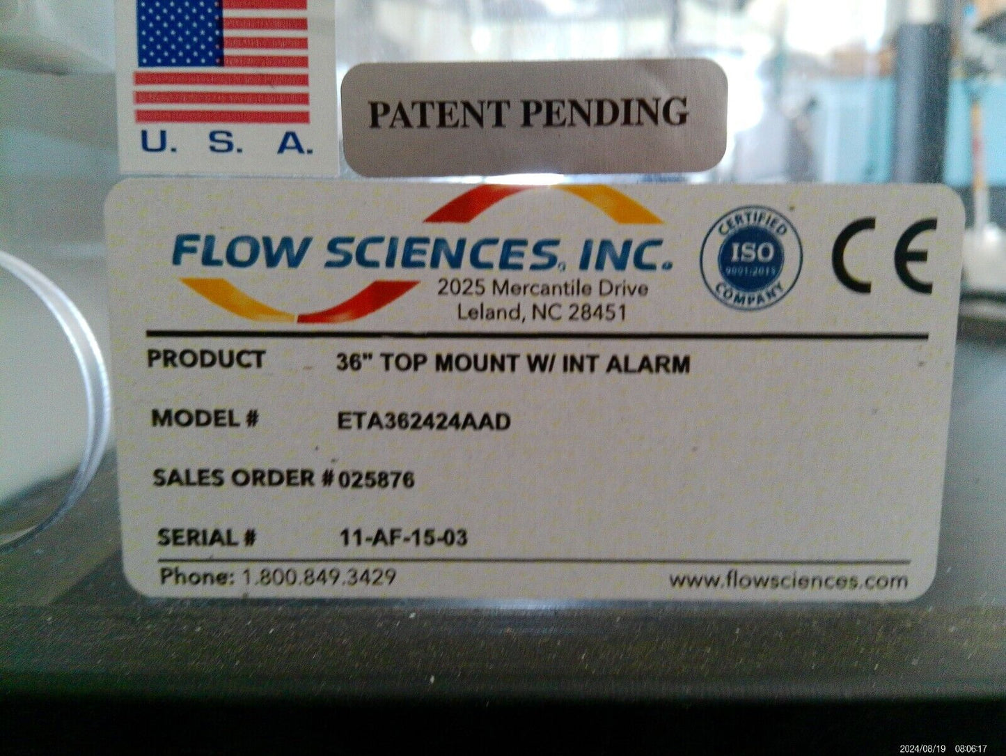 Flow Sciences 3ft ETA362424AAD Ventilated Balance Enclosure with HEPA & Blower.