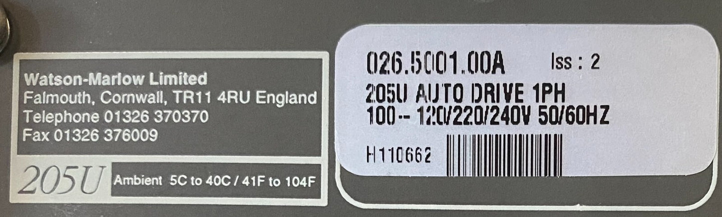Watson Marlow 205U Peristaltic Pump w/ 204CA 4 Channel 8 Roller Head 120v
