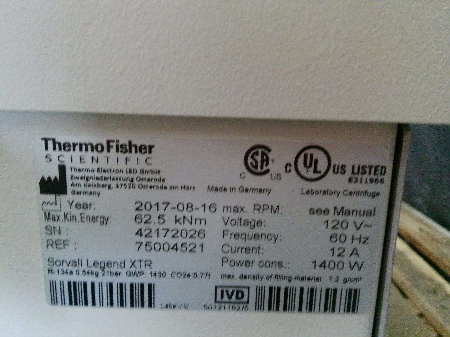 Thermo Sorvall XTR Refrigerated Benchtop Centrifuge w/ Rotor 120v FULLY TESTED