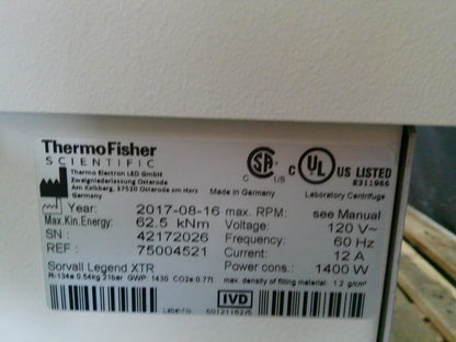 Thermo Sorvall XTR Refrigerated Benchtop Centrifuge w/ Rotor 120v FULLY TESTED