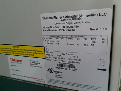 Thermo Scientific UXF50086A60 -86C Ultra Low Freezer 24.Cf FULLY TESTED