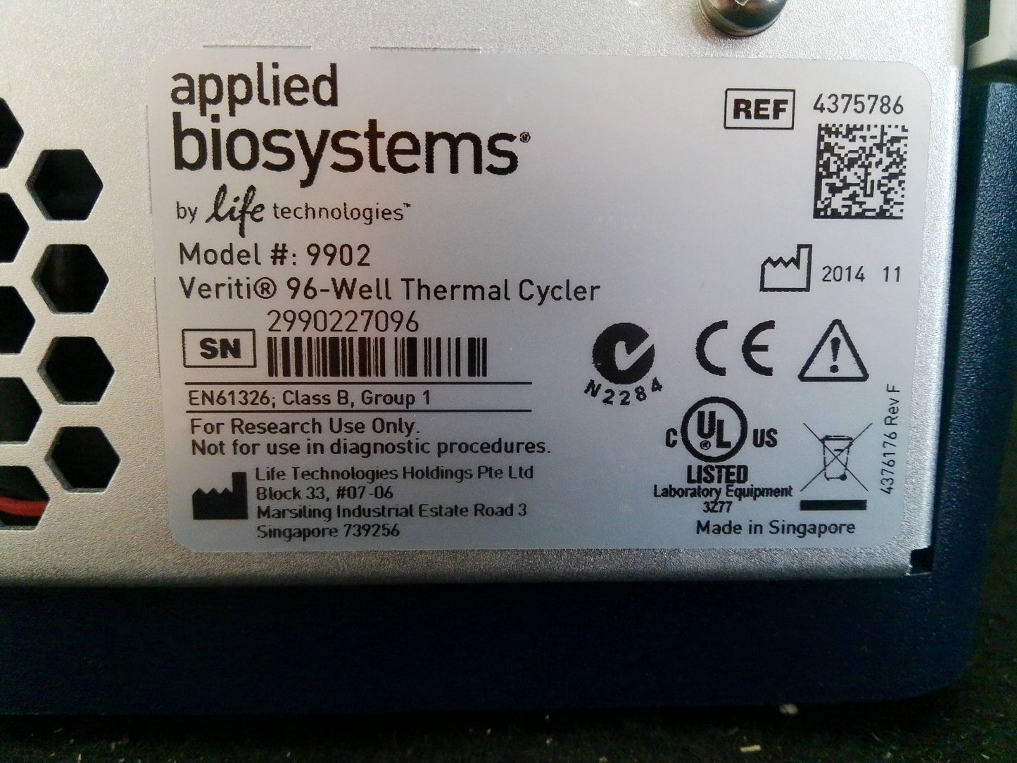 Applied Biosystems 9902 Veriti 96-Well PCR Thermal Cycler (2014) TESTED