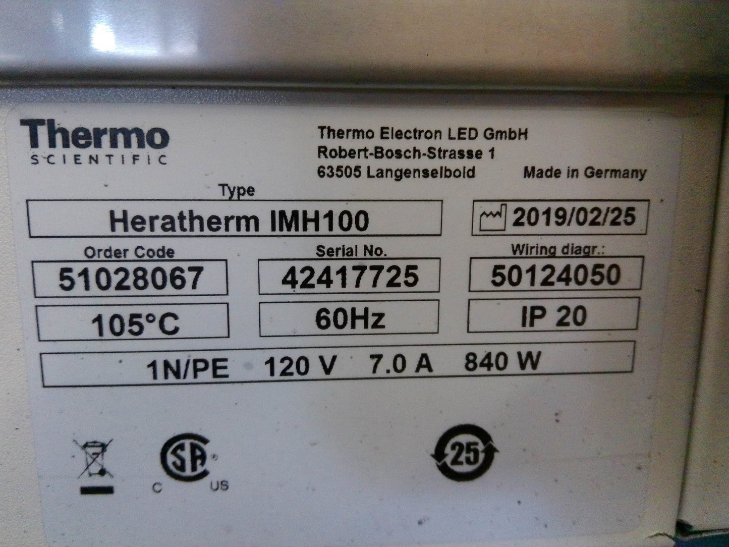 Thermo Scientific Heratherm IMH100 Advanced Protocol Benchtop Incubator (2019)