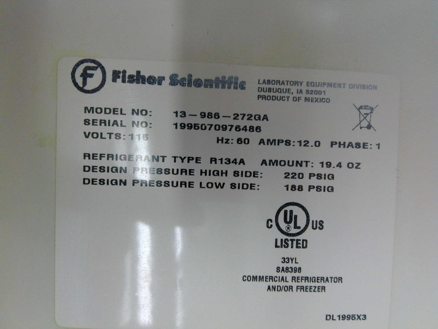 Fisher Scientific Isotemp 3 Glass Door Laboratory +4C Refrigerator 72Cf (2019)