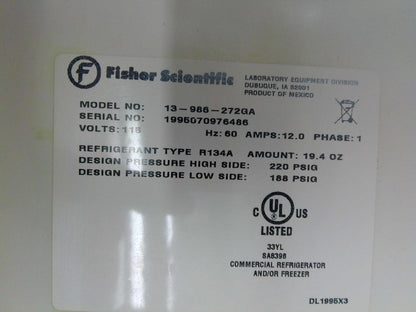 Fisher Scientific Isotemp 3 Glass Door Laboratory +4C Refrigerator 72Cf (2019)