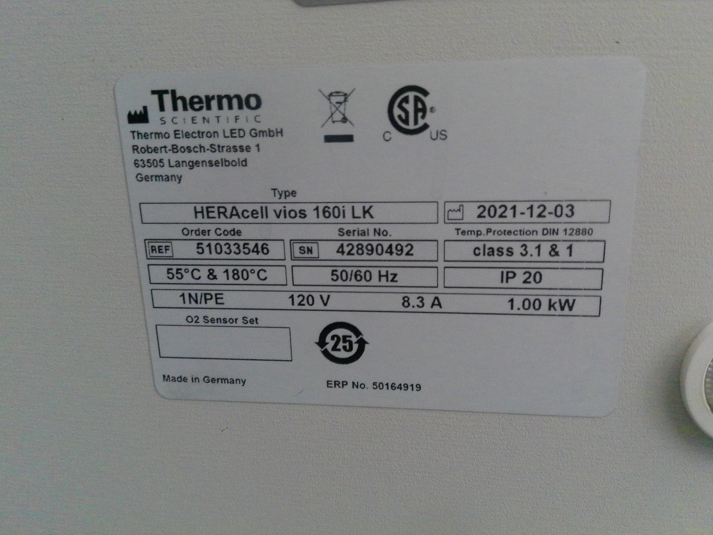 Thermo HERAcell Vios 160i Copper Lined CO2 Incubator (2021) Calibrated