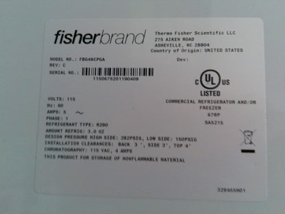 Fisherbrand FBG49CPGA Isotemp +4C Laboratory Refrigerator 49Cf 120v FULLY TESTED